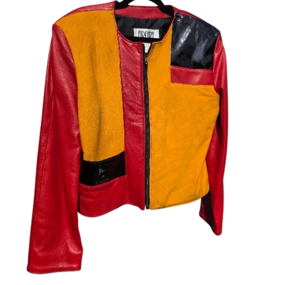 Firenze Vintage Women's Rare Red, Black, Yellow Colorblock Calf Leather Suede L - Picture 3 of 8